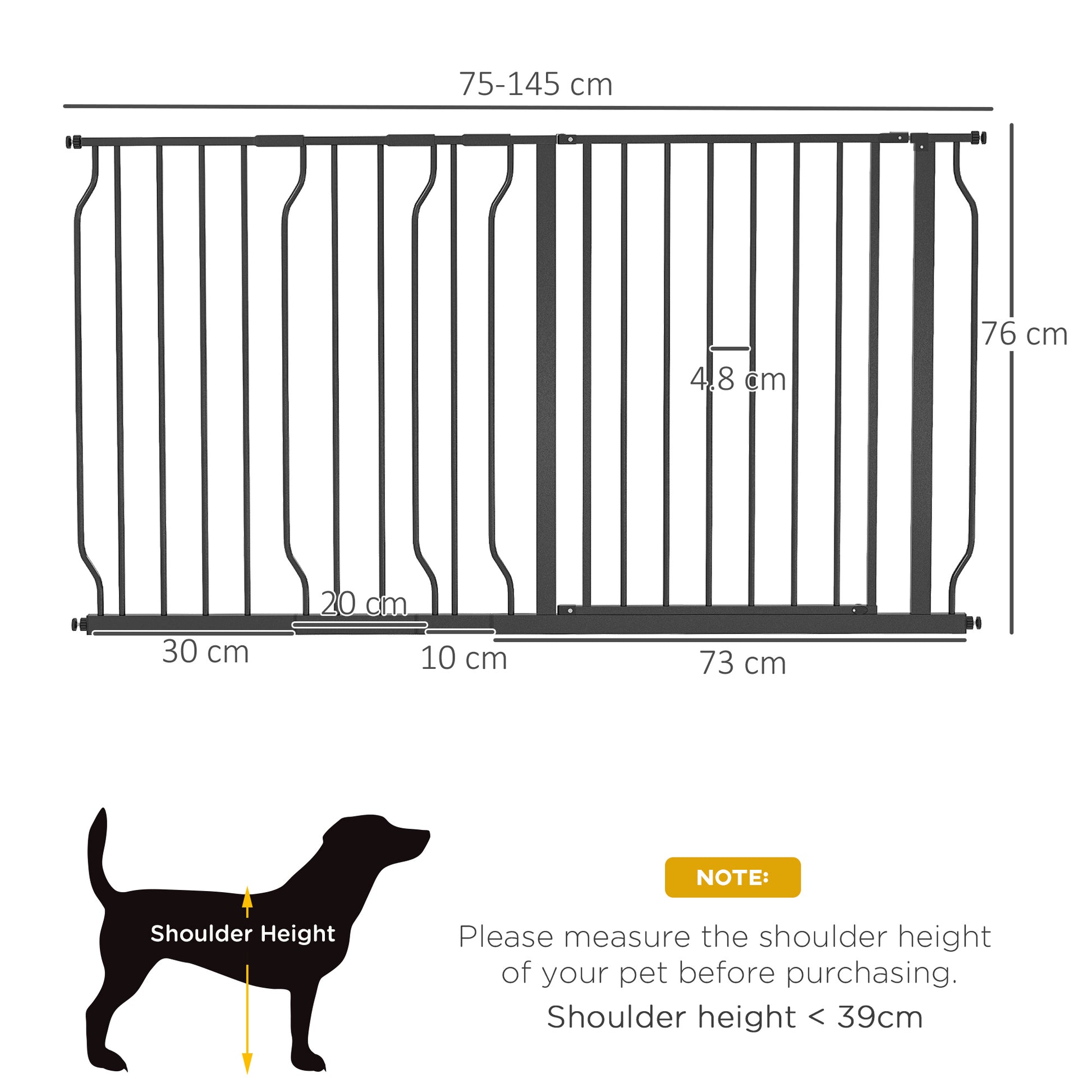 PawHut 75-145cm Dog Gate Extra Wide Stairway Gate for Pet,Pressure Fit Stair Gate for Doorways, Hallways, Staircases, Black