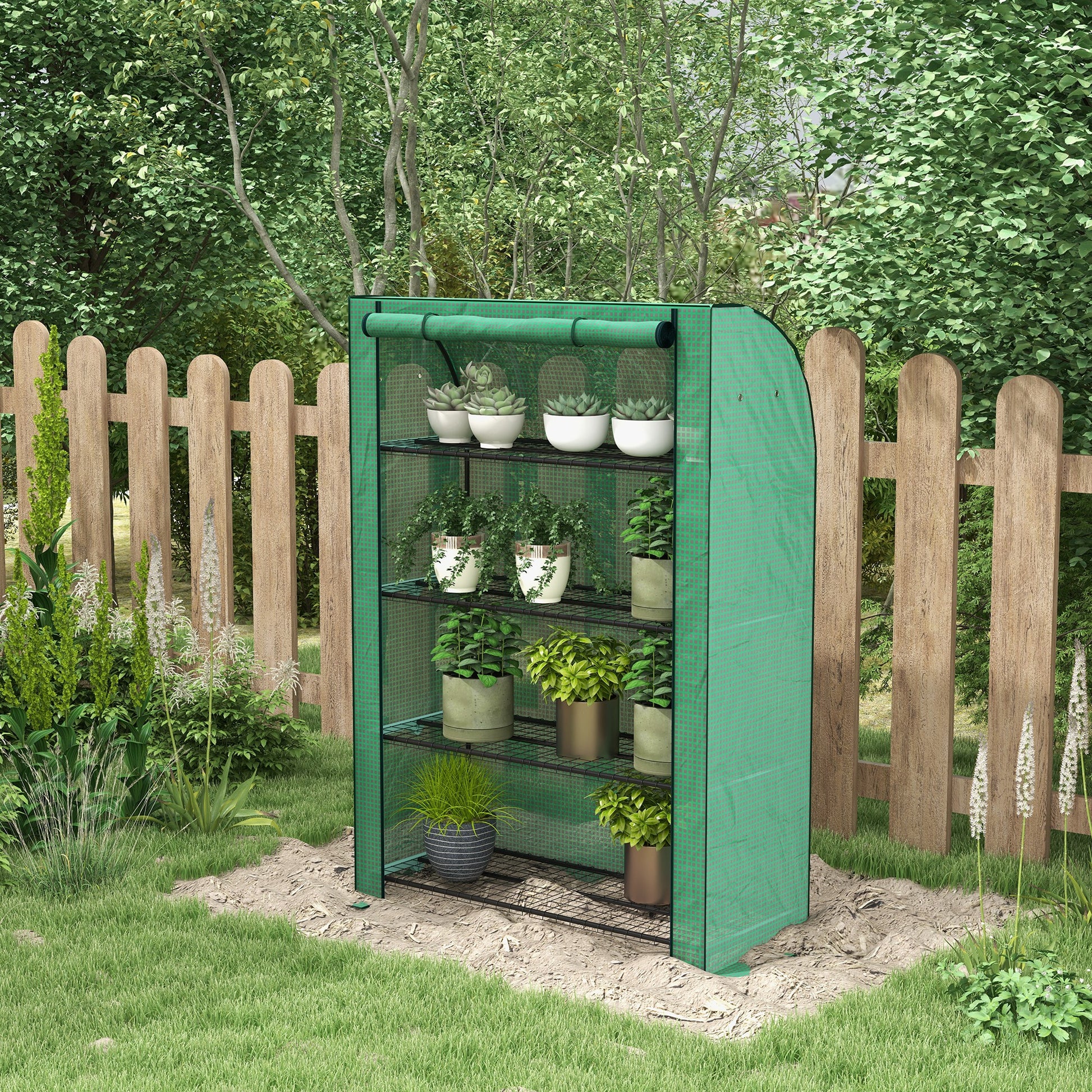 outsunny-4-tier-mini-greenhouse-with-reinforced-pe-cover-portable-green-house-w-roll-up-door-and-wire-shelves-170h-x-120w-x-50dcm-green