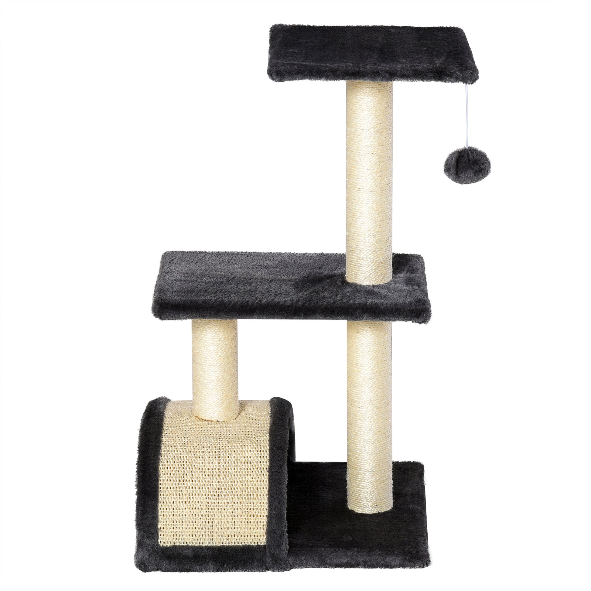 PawHut Cat tree Tower 72cm Climbing Activity Centre Kitten with Sisal Scratching Post Pad Arc Perch Hanging Ball Toy Grey