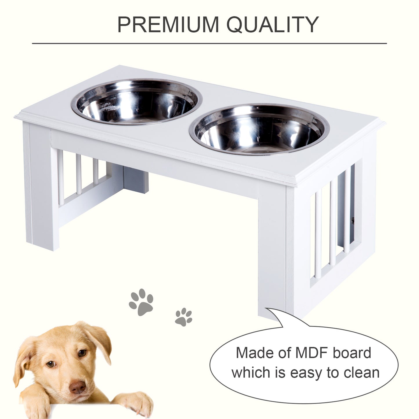 Pawhut Stainless Steel Pet Feeder, 58.4Lx30.5Wx25.4H cm-White