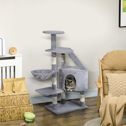 PawHut Cat Tree Kitten Scratching Post Scratch Scratcher Climb Activity Center Play House Pet Furniture 125cm (Grey)