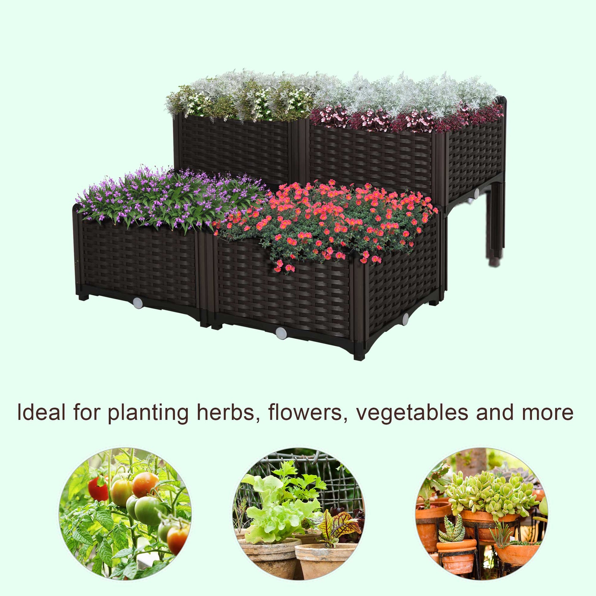 outsunny-set-of-4-garden-raised-bed-elevated-patio-flower-plant-planter-box-pp-vegetables-planting-container-brown