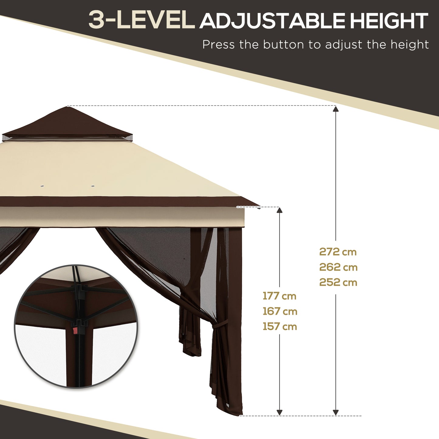 outsunny-3-x-3m-pop-up-gazebo-height-adjustable-instant-event-shelter-with-netting-and-carrying-bag-beige