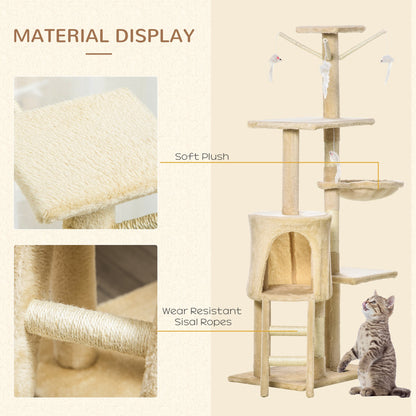 PawHut Cat Tree House, 131H cm-Beige