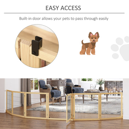 PawHut Wooden Pet Gate, Freestanding Dog Safety Barrier with 2 Support Feet, Natual