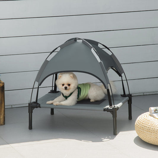 PawHut Elevated Dog Bed Waterproof Elevated Pet Cot with Breathable Mesh UV Protection Canopy Grey, for Small Dogs, 61 x 46 x 62cm