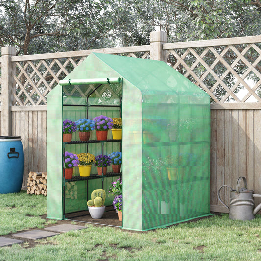 outsunny-lean-to-greenhouses-with-shelves-polytunnel-steeple-green-house-grow-house-removable-cover-143x138x190cm-green