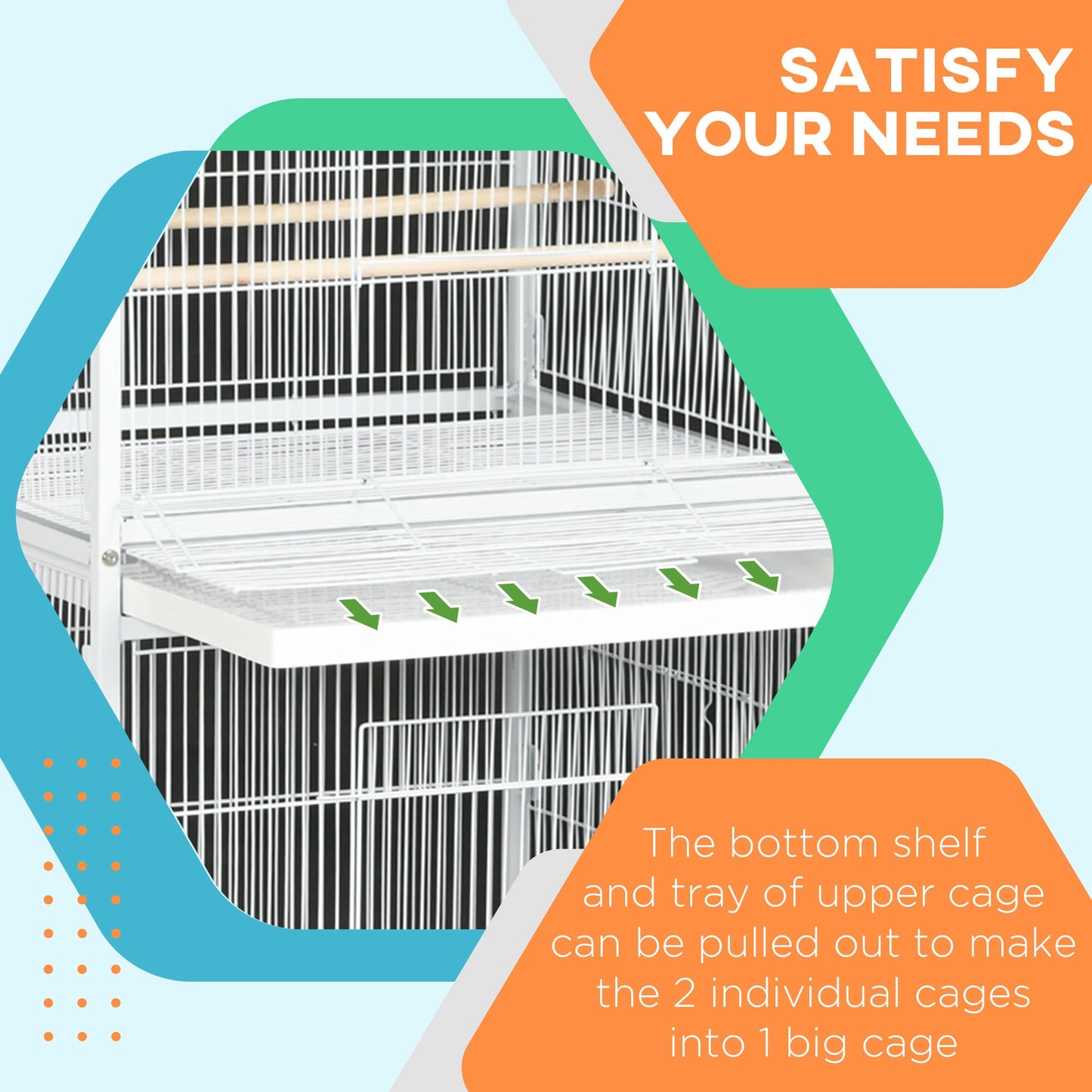 PawHut Budgie Cage with Rolling Stand, Perches, Wheels, Large Parrot Cage for Finch, Canary, Budgie, Cockatiel, White