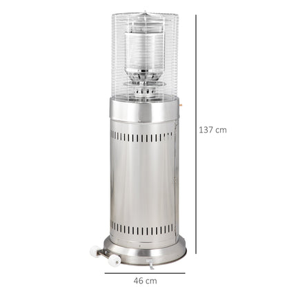 outsunny-10kw-outdoor-gas-patio-heater-terrace-freestanding-bullet-style-heater-with-wheels-dust-cover-regulator-and-hose-46-x-46-x-137-silver