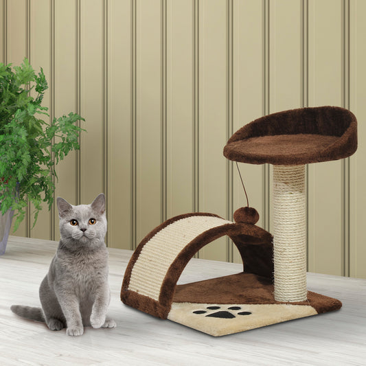 PawHut Cat Scratching Post for Indoor Cats, Cat Tree Scratching Scratcher Post Kitten Activity Centre Climber Hanging Ball Brown