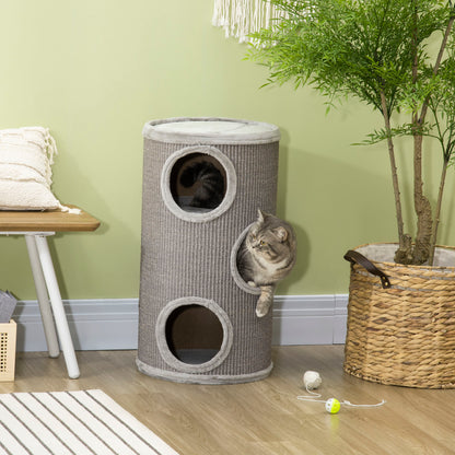 PawHut Cat Barrel Kitten Tree Tower for Indoor Cats, Cat Climbing Frame Covered with Sisal, Cosy Platform - Light Grey