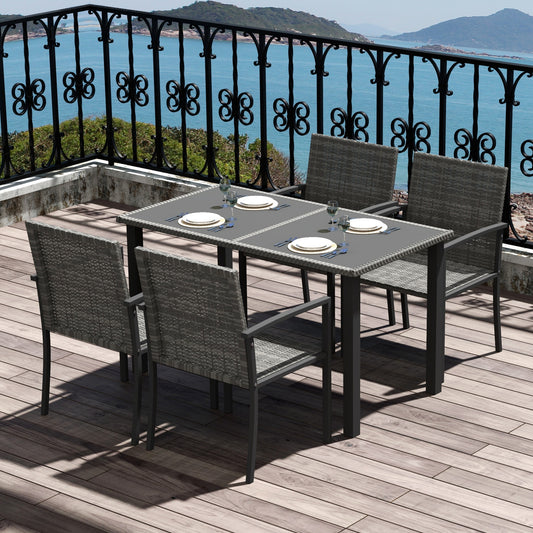 outsunny-outdoor-dining-set-5-pieces-patio-conservatory-with-tempered-glass-tabletop-4-dining-chairs-grey