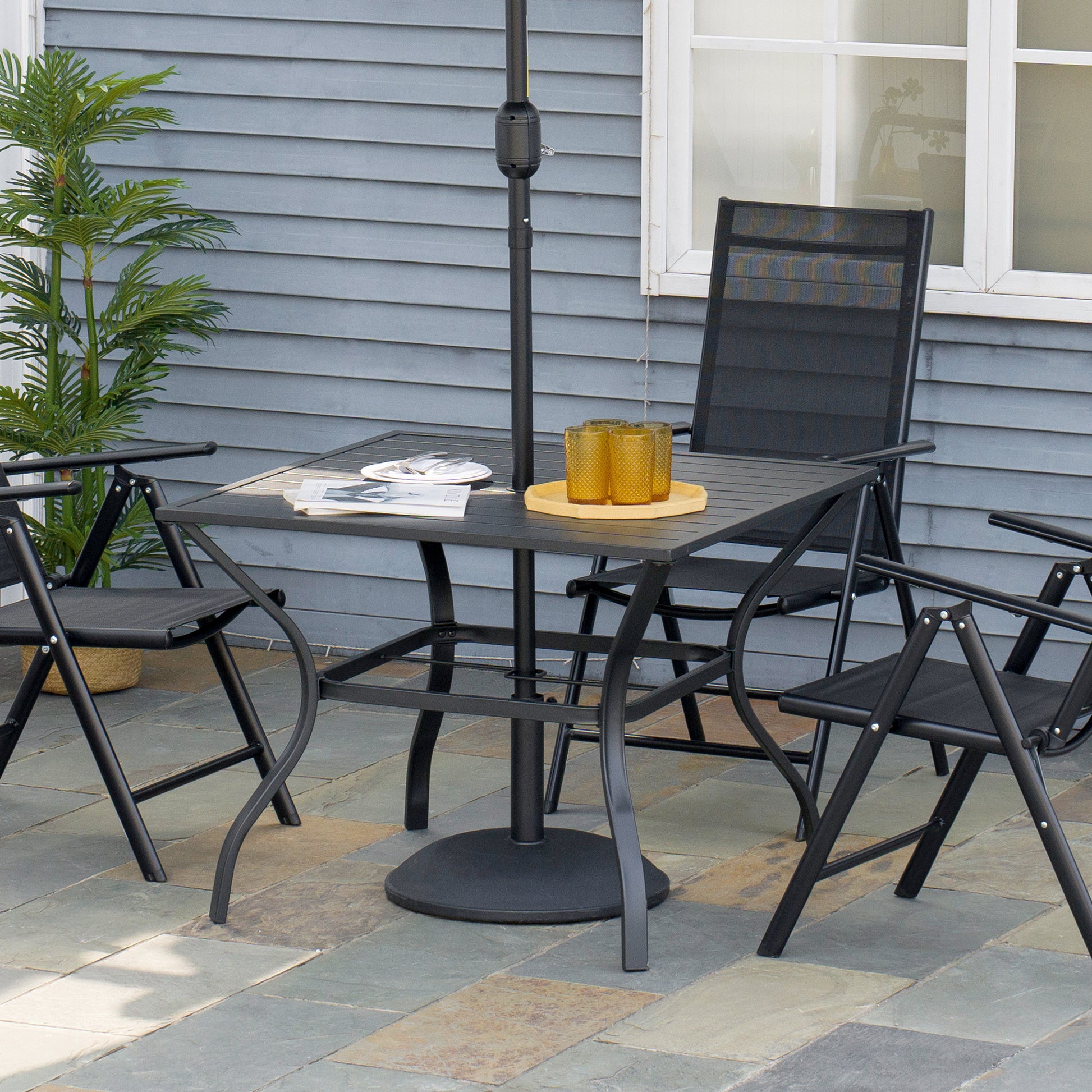 outsunny-garden-table-with-parasol-hole-outdoor-dining-garden-table-for-four-square-patio-table-with-slatted-metal-plate-top-black