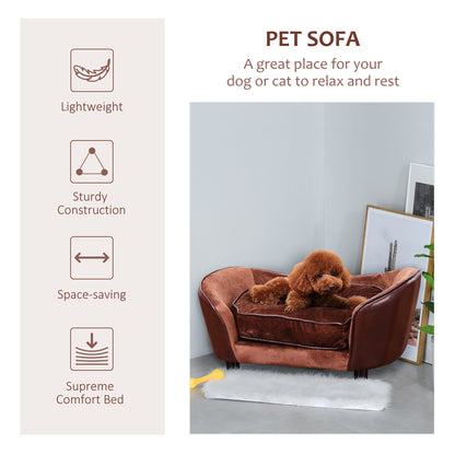 PawHut Pet Sofa Dog Couch, with Cushion, for Cats, Small Dogs - Brown