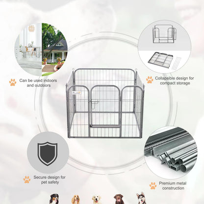 PawHut Heavy Duty Dog Kennel Large Dog Kennel Square Metal Foldable Kennel Dog Pen Grey