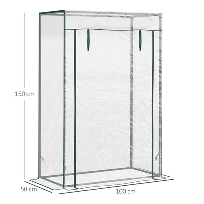 outsunny-100-x-50-x-150cm-greenhouse-steel-frame-pvc-cover-with-roll-up-door-outdoor-for-backyard-balcony-garden-transparent