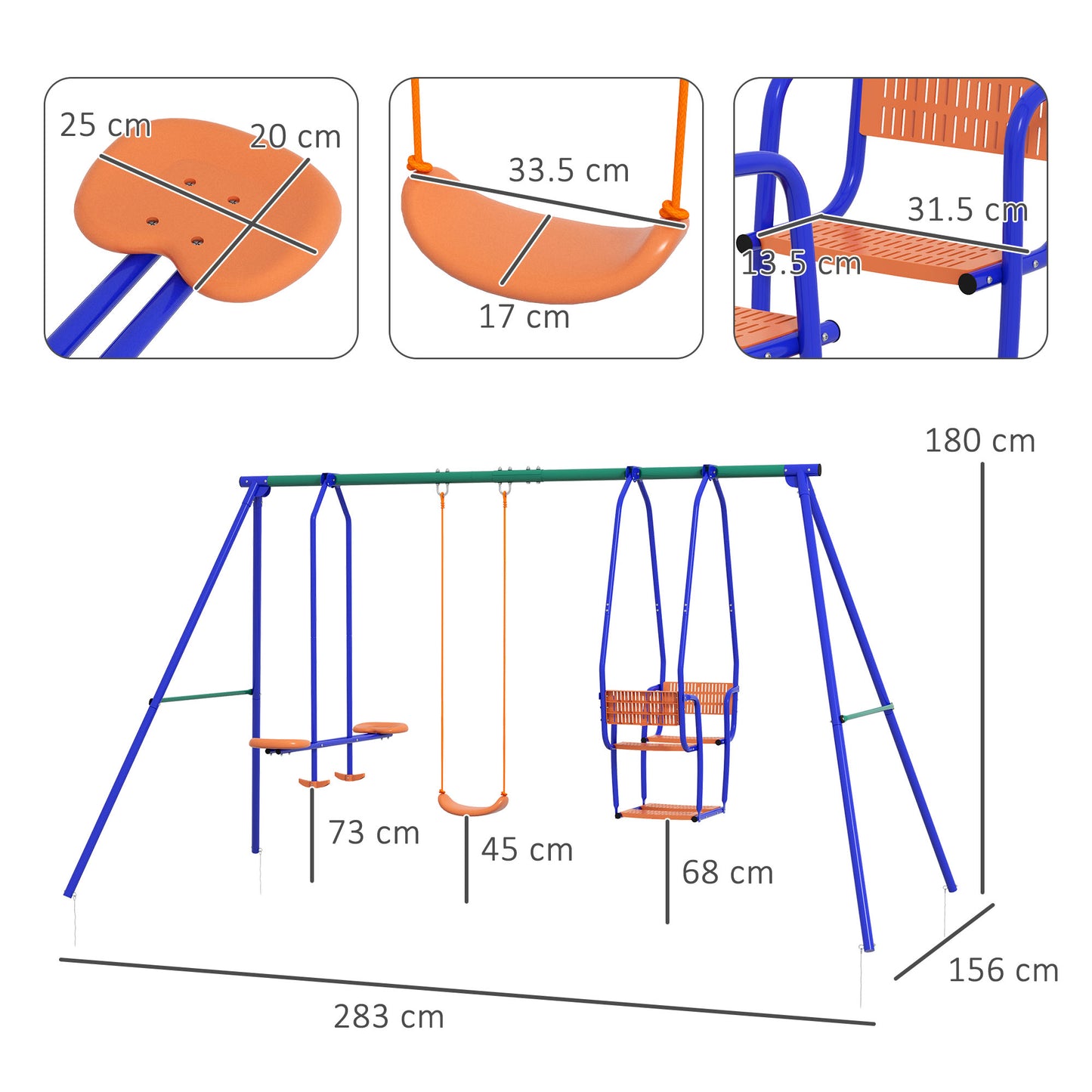 outsunny-3-in-1-metal-kids-swing-set-with-swing-glider-rocking-chair-orange