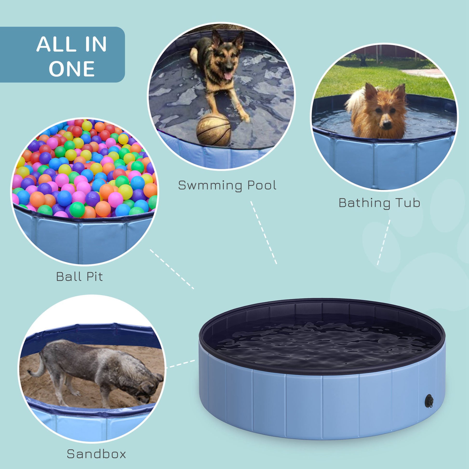 PawHut Pet Swimming Pool, Foldable, 120 cm Diameter-Blue