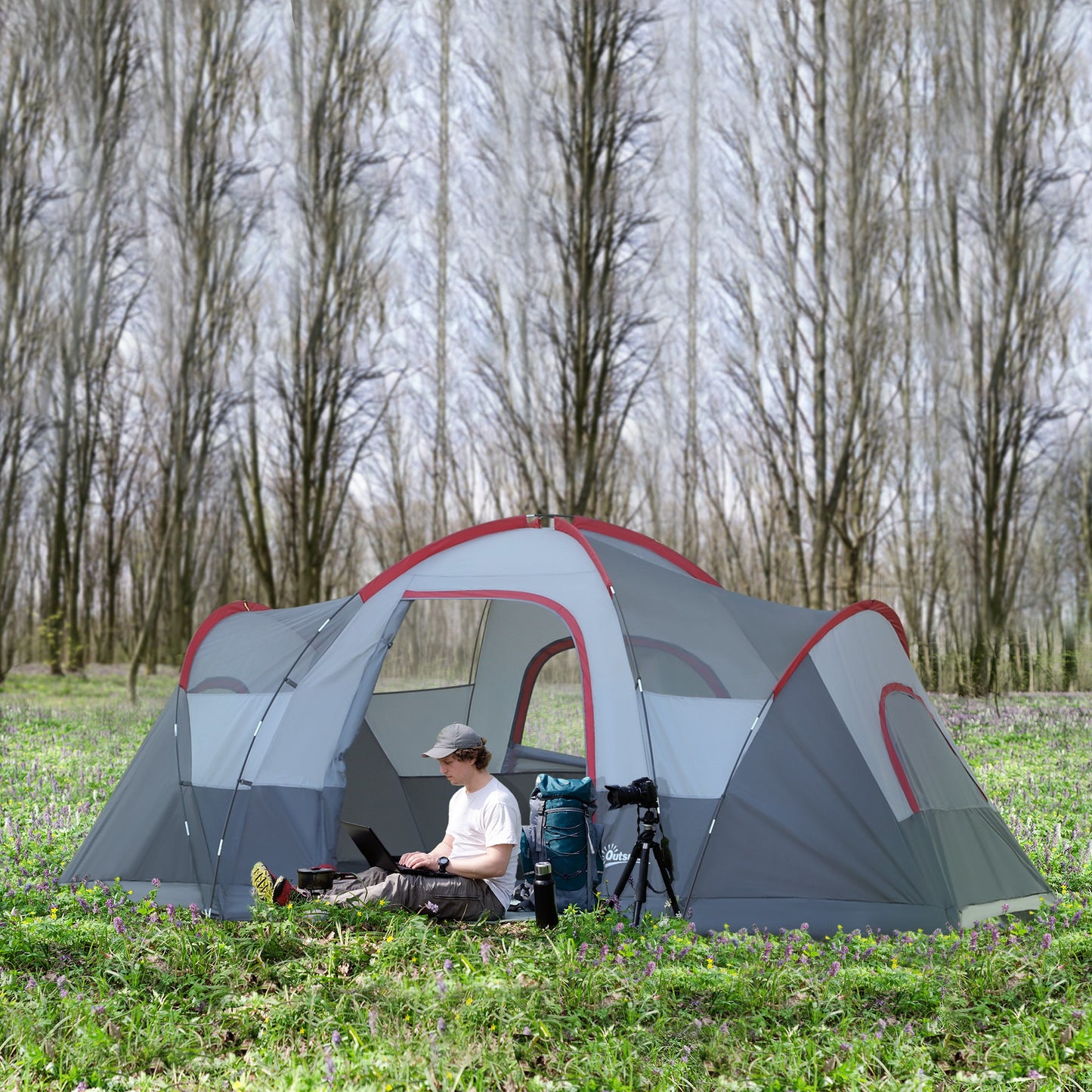 outsunny-5-6-man-dome-camping-tent-hiking-shelter-uv-protection-water-resistant-tunnel-sun-shade-grey