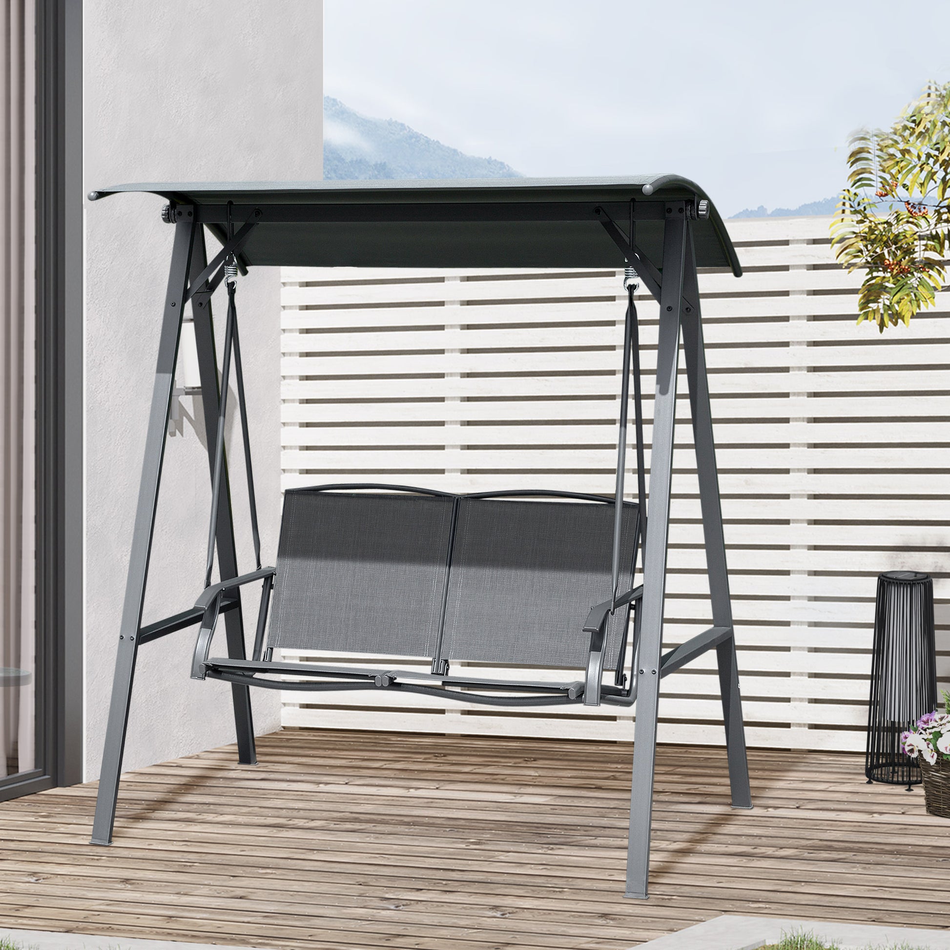 outsunny-2-seater-garden-swing-chair-outdoor-canopy-swing-bench-with-adjustable-shade-and-metal-frame-dark-grey