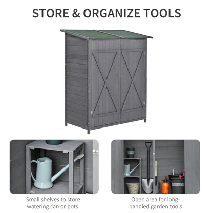 outsunny-wooden-garden-storage-shed-lockable-tool-cabinet-organizer-w-storage-table-double-door-139-x-75-x-160-cm-grey