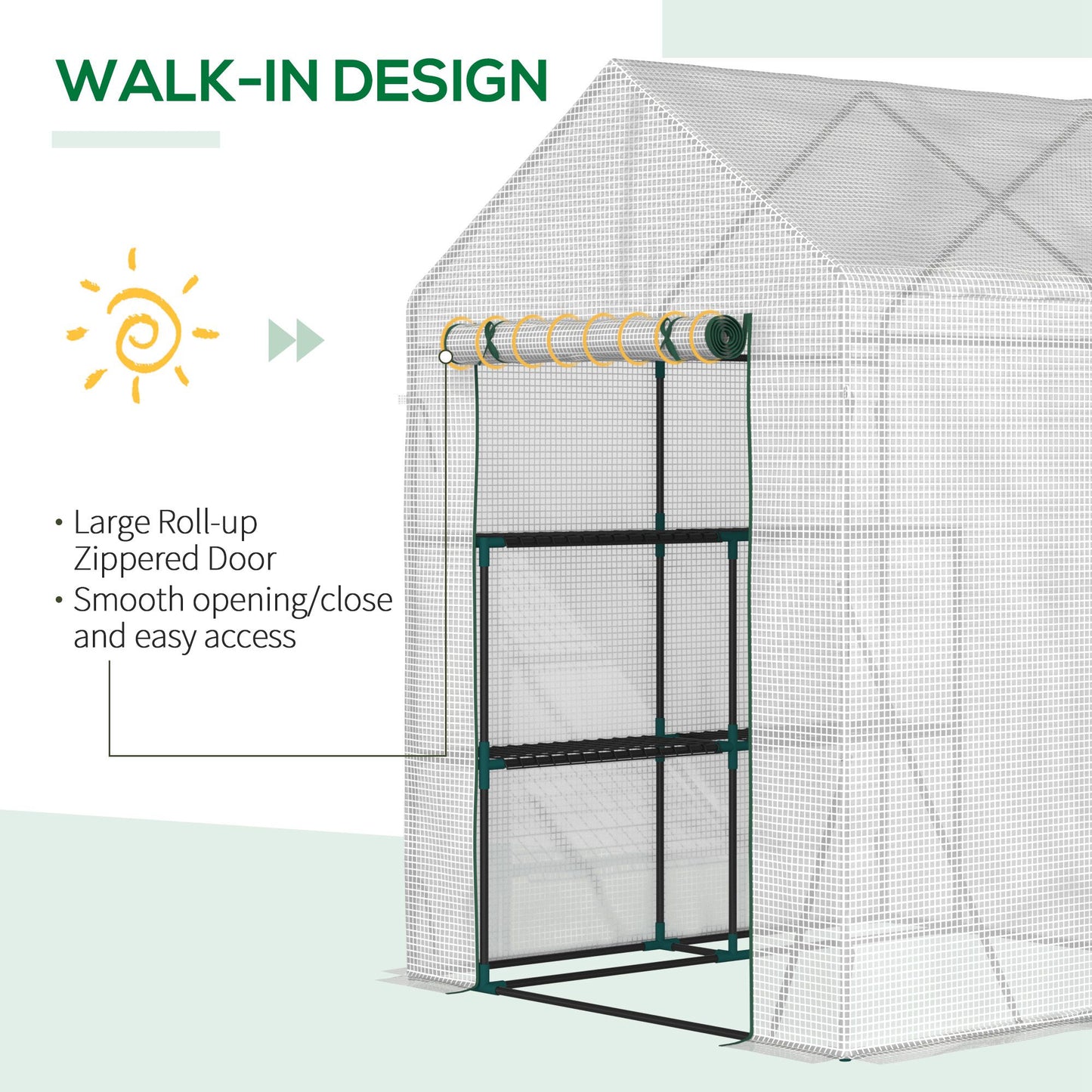 outsunny-walk-in-greenhouse-portable-gardening-plant-grow-house-with-2-tier-shelf-roll-up-zippered-door-and-pe-cover-143-x-143-x-195-cm