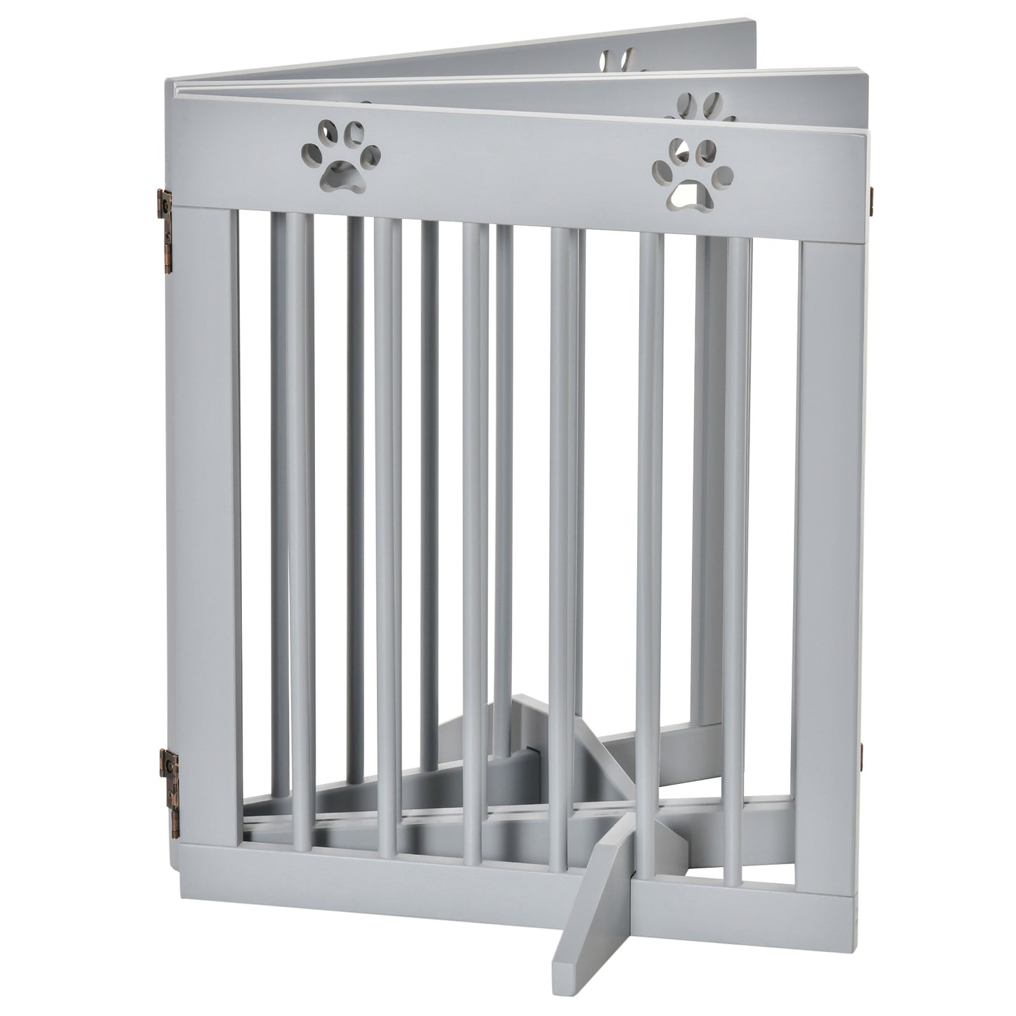 PawHut Pet Gate 4 Panel Wooden Dog Barrier Freestanding Folding Safety Fence with Support Feet up to 204cm Long 61cm Tall Light Grey