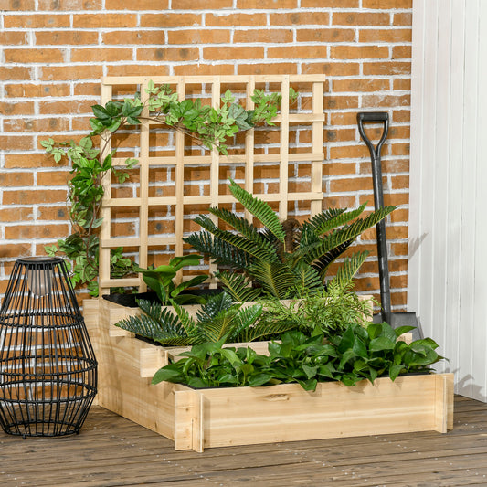 outsunny-3-tier-garden-planters-with-trellis-for-vine-climbing-wooden-raised-beds-95x95x110cm-natural-tone