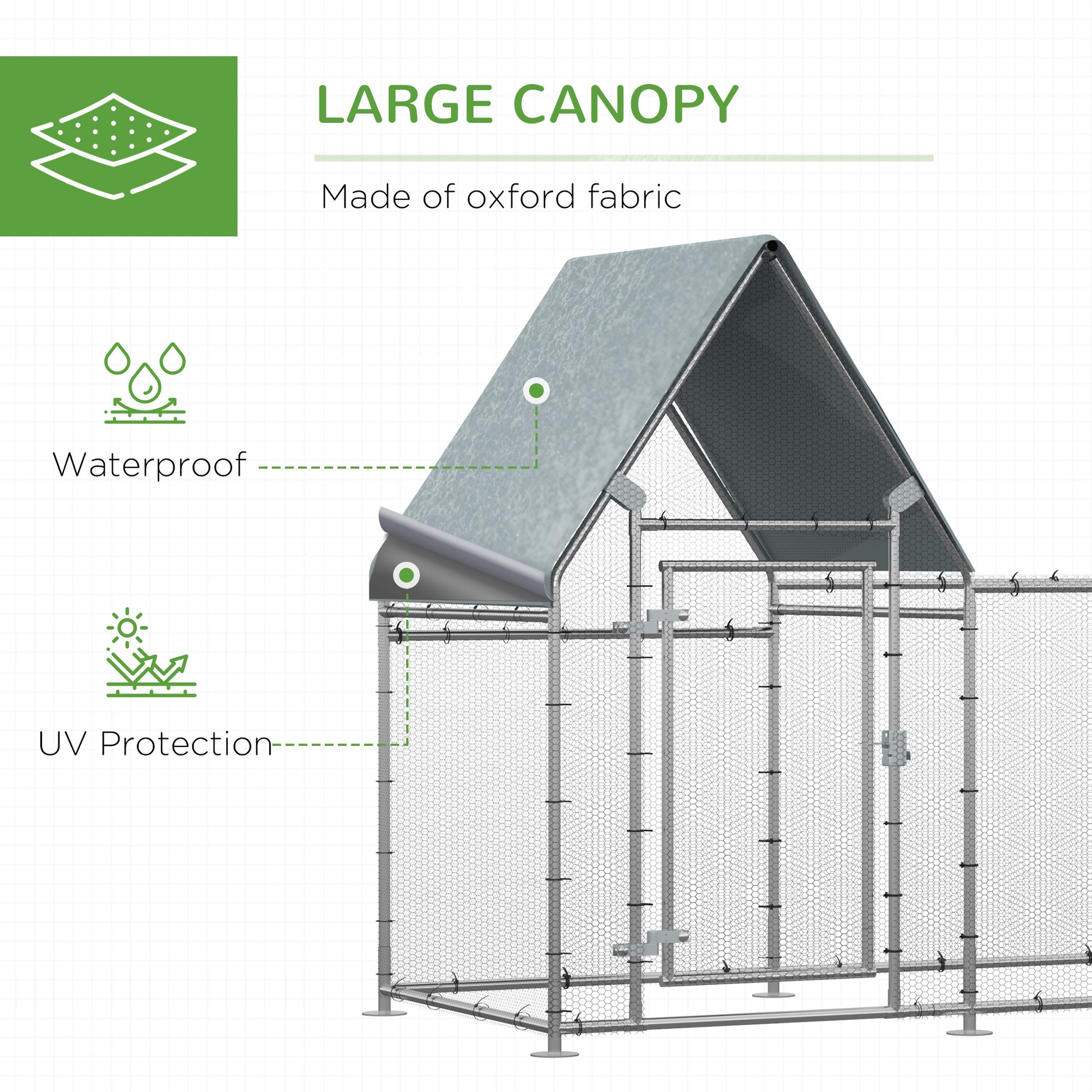 PawHut Chicken Run Coop, Large Galvanized Walk In Chicken House, Hen Poultry House Cage, Rabbit Hutch Metal Enclosure Outdoor, 200 x 105 x 172cm