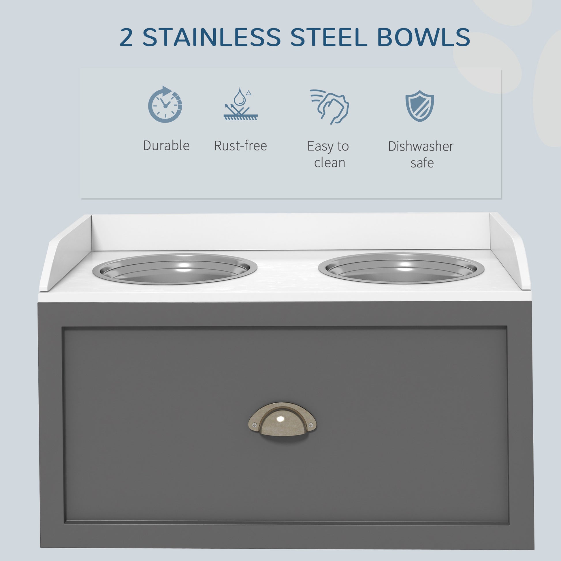 PawHut Stainless Steel Raised Dog Bowls, with 21L Storage Drawer for Large Dogs, Grey