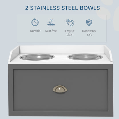 PawHut Stainless Steel Raised Dog Bowls, with 21L Storage Drawer for Large Dogs, Grey