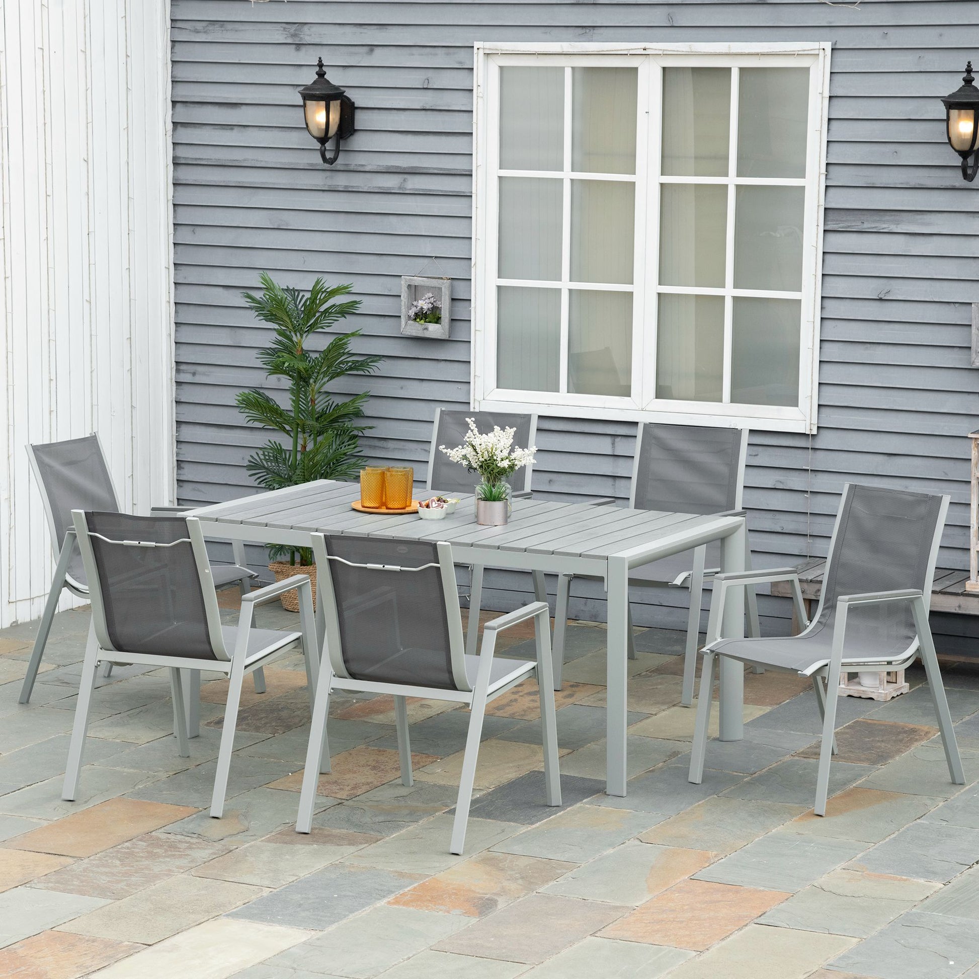 outsunny-7-pieces-garden-dining-set-outdoor-table-and-6-armchairs-aluminium-frame-slatted-wood-grain-plastic-top-table-mesh-fabric-seats-light-grey