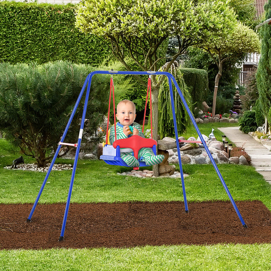 outsunny-metal-kids-swing-set-with-baby-seat-safety-harness-a-frame-stand-for-backyard