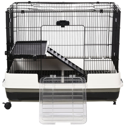 PawHut Small Animal Guinea Pigs Hutches Steel Wire Rabbit Cage Pet Play House  W/ Waste Tray Black