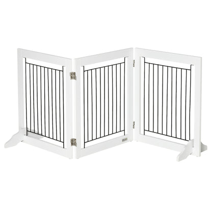 PawHut Dog Gate, Freestanding Pet Gate, Wooden Puppy Fence Foldable Design with 61 cm Height 3 Panels, 2 Support Feet, for House Doorway Stairs White