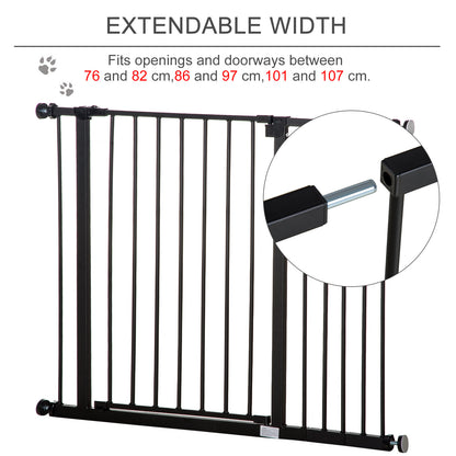 PawHut Dog Gate Pet Safety Gate Stair Barrier Auto Close Door Adjustable 76 - 107 cm, Black