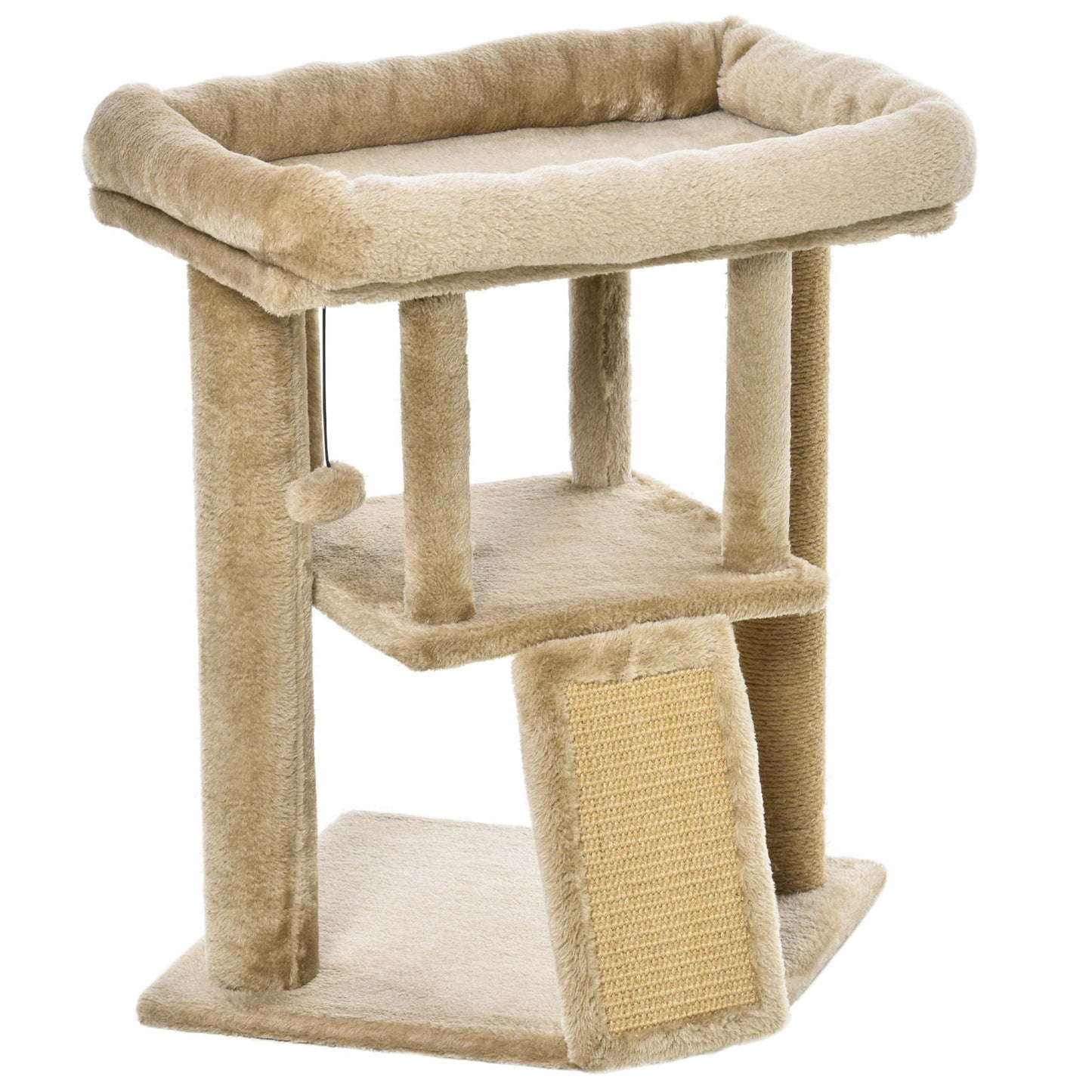 PawHut Cat tree Tower Climbing Activity Center Kitten Furniture with Jute Scratching Pad Ball Toy Condo Perch Bed Post 40 x 40 x 57cm Coffee