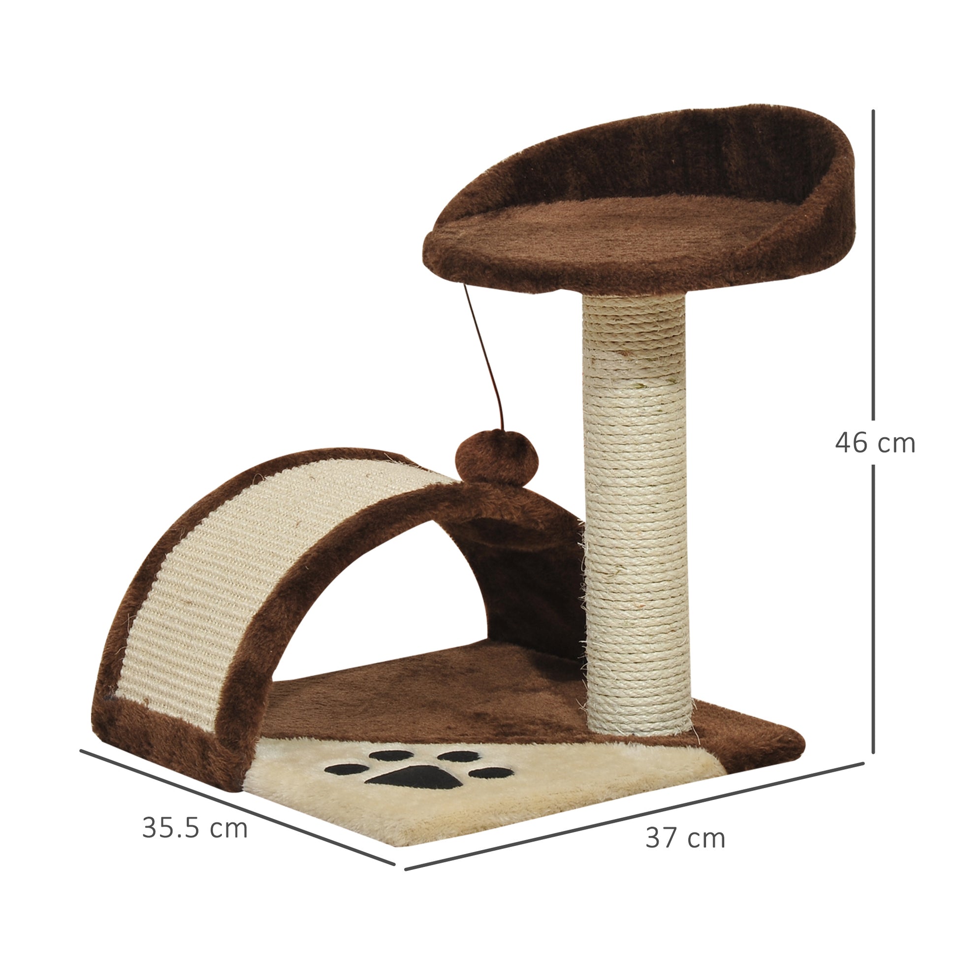 PawHut Cat Scratching Post for Indoor Cats, Cat Tree Scratching Scratcher Post Kitten Activity Centre Climber Hanging Ball Brown