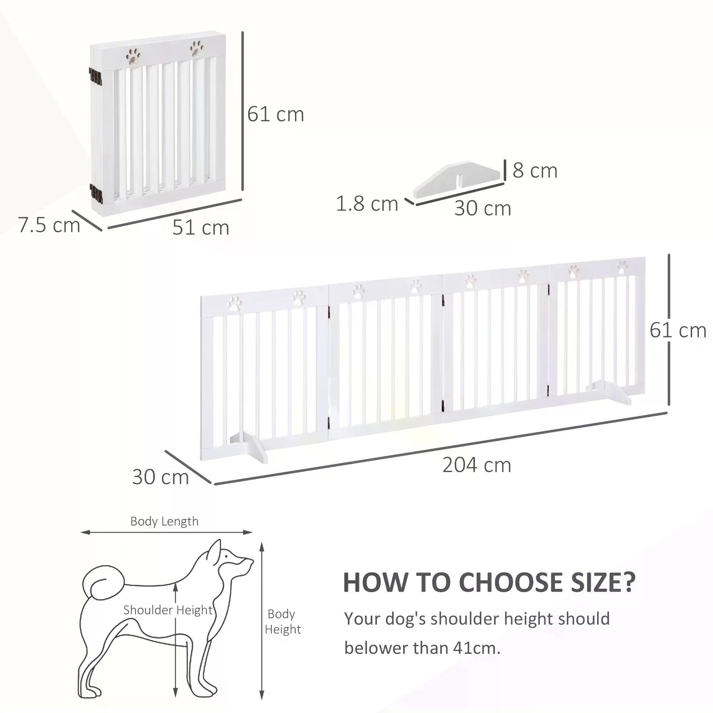 PawHut Pet Gate 4 Panel Folding Wooden Dog Barrier Freestanding Dog Gate For Stairs w/ Support Feet