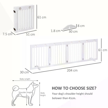 PawHut Pet Gate 4 Panel Folding Wooden Dog Barrier Freestanding Dog Gate For Stairs w/ Support Feet