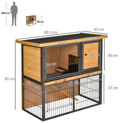 PawHut Wood-metal Rabbit Hutch Elevated Pet House Bunny Cage with Slide-Out Tray Asphalt Openable Roof Lockable Door Outdoor