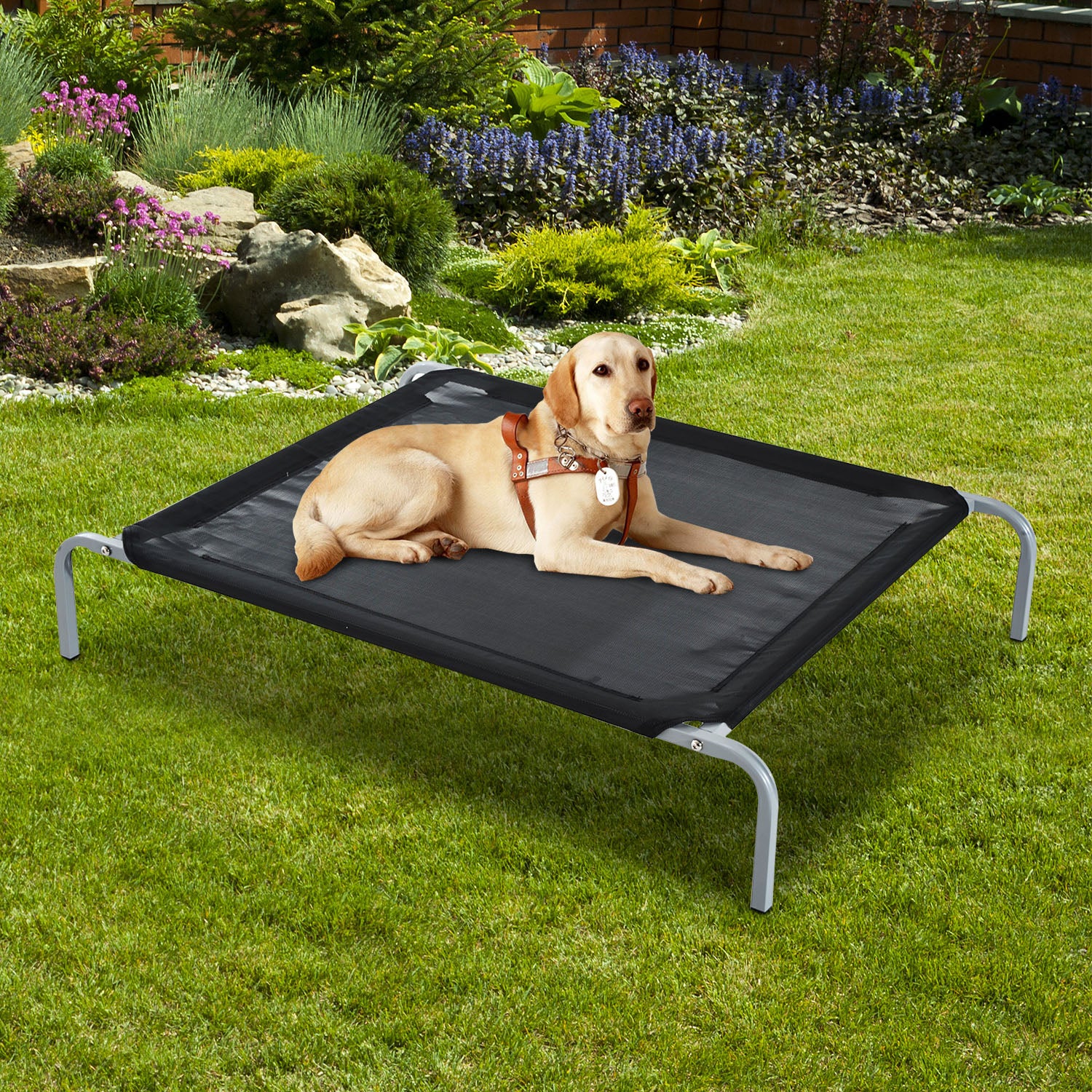 PawHut Elevated Pet Bed Portable Camping Raised Dog Bed w/ Metal Frame Black (Large)