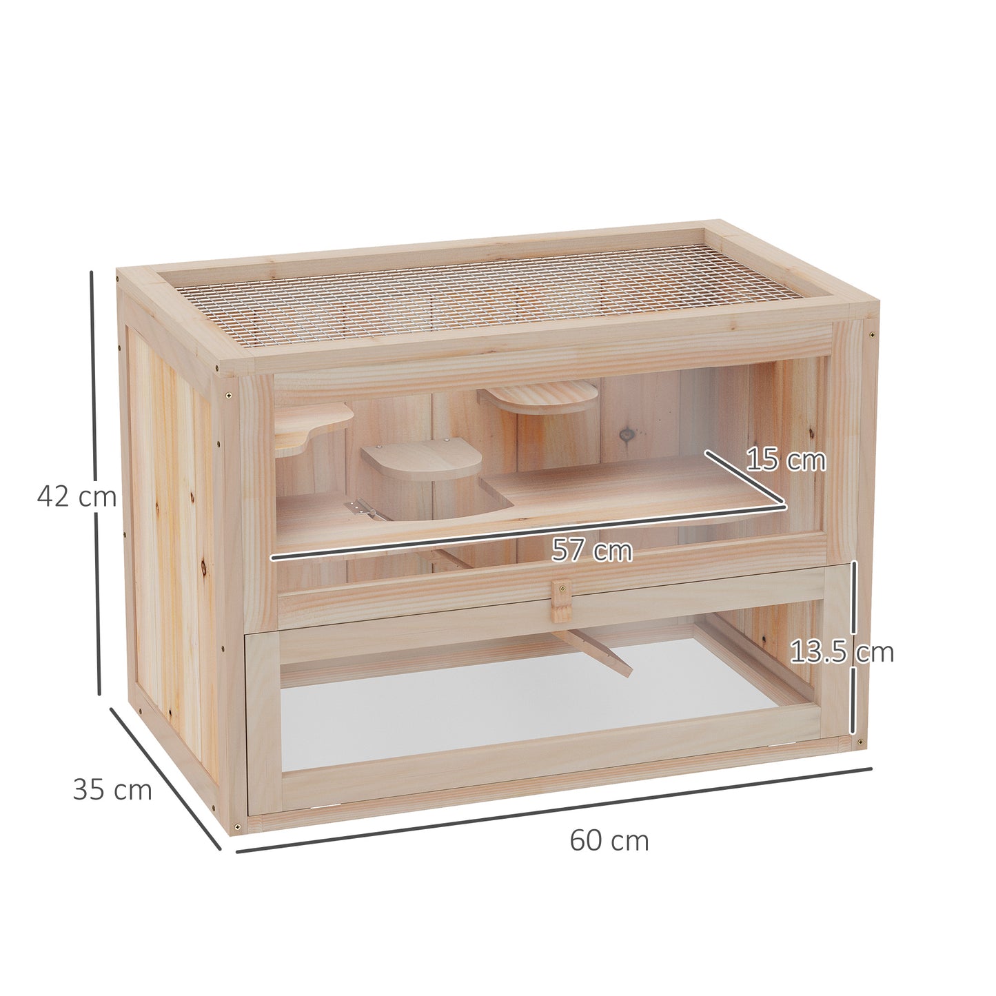 PawHut Wooden Hamster Cage Small Animal House Pets at Home, 60 x 35 x 42 cm