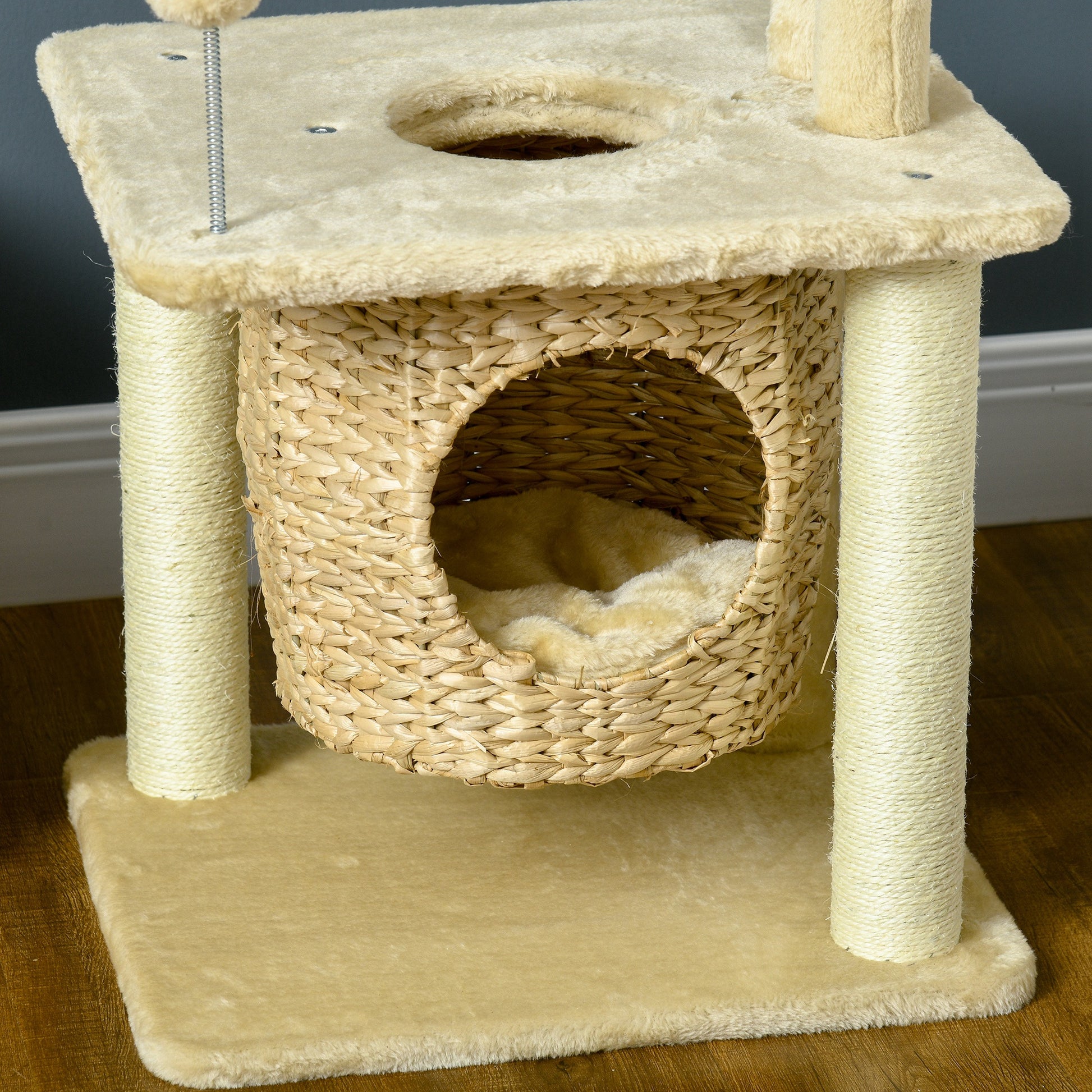 PawHut Cat Tree for Indoor Cats with Scratching Posts, Cat House, Bed, Toy Ball, Beige