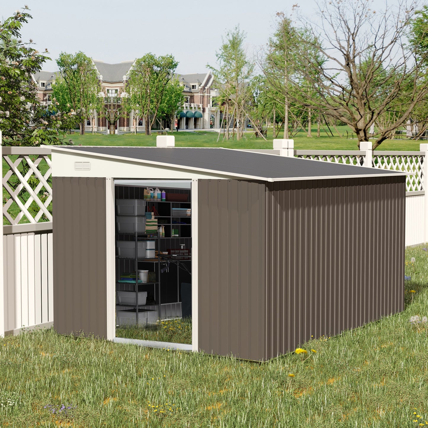 outsunny-11-x-9-ft-metal-garden-storage-shed-sloped-roof-tool-house-with-double-sliding-doors-and-2-air-vents-grey