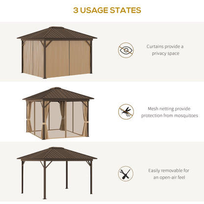 outsunny-3-6-x-3m-outdoor-hardtop-gazebo-metal-roof-patio-gazebo-with-aluminum-frame-mesh-nettings-curtains-roomy-interior-space-brown