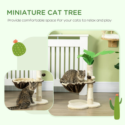 PawHut 68cm Cat Tree, Coconut Tree Shaped Kitty Activity Center with Hammock, Cat Tower with Sisal Scratching Post, Beige