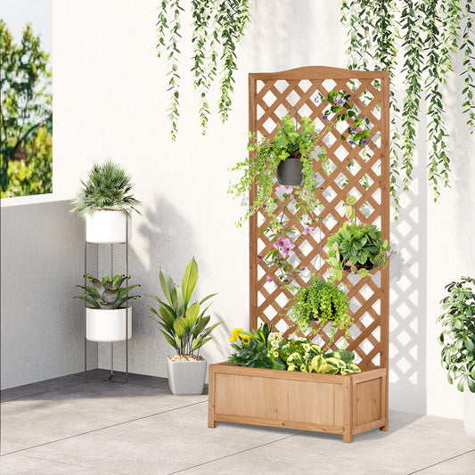 outsunny-garden-wooden-planter-box-with-trellis-free-standing-flower-raised-bed-with-lattice-for-climbing-plants-76cm-x-36cm-x-170cm-brown