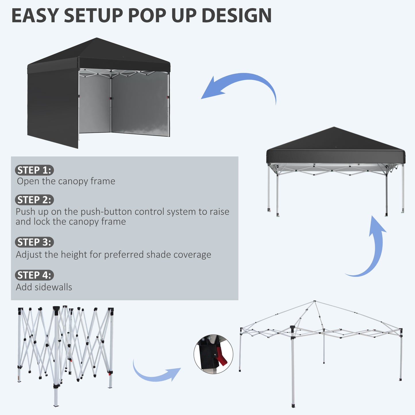 outsunny-3-x-3-m-pop-up-gazebo-event-shelter-height-adjustable-party-tent-with-2-sidewalls-weight-bags-and-wheeled-bag