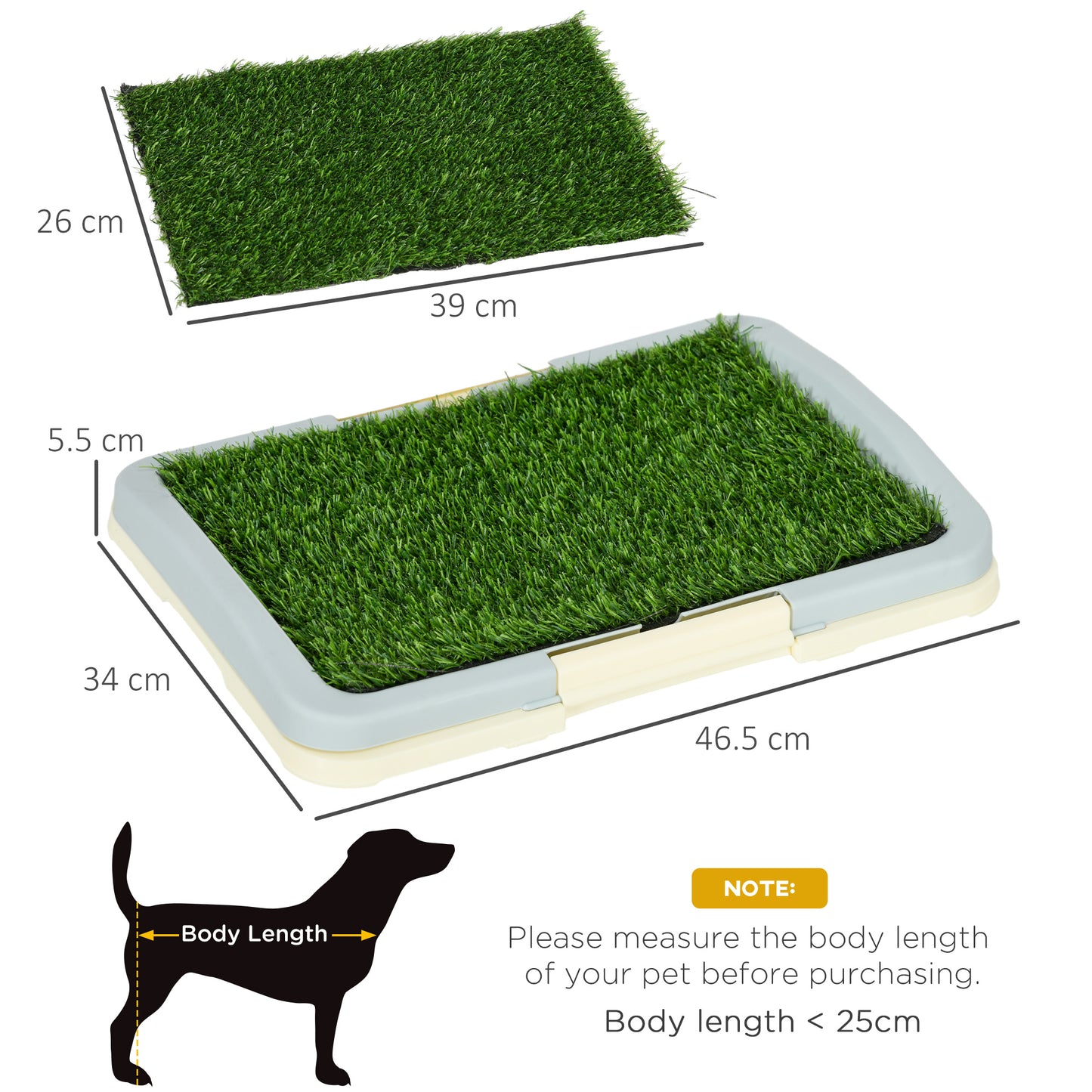 PawHut Puppy Training Pad Indoor Portable Puppy Pee Pad with Artificial Grass, Grid Panel, Tray, 46.5 x 34cm